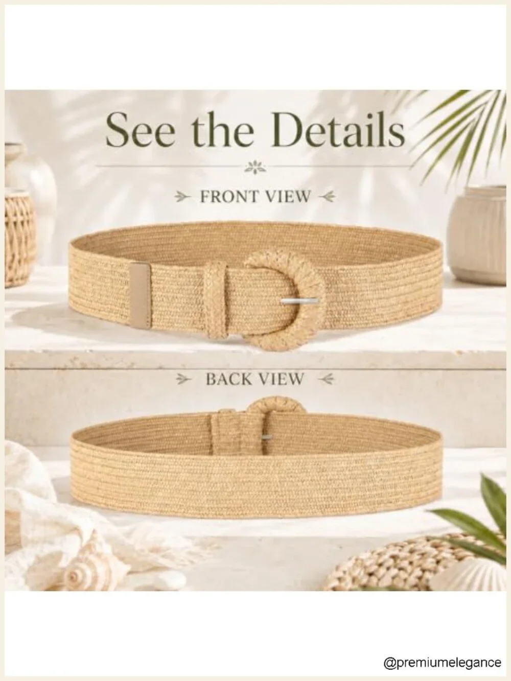 Straw Woven Stretchy Belt with Oval Buckle Boho Elastic Waist Belt